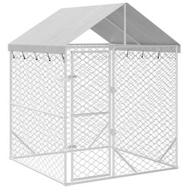 vidaXL Perrera de Exterior con techo galvanizado plata